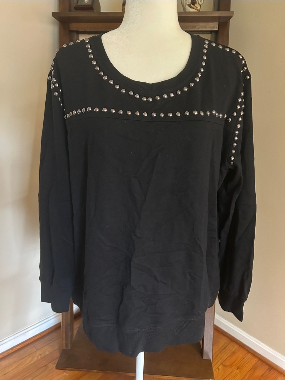 Vocal Black Long-Sleeve Sweatshirt with Silver Stud Accents